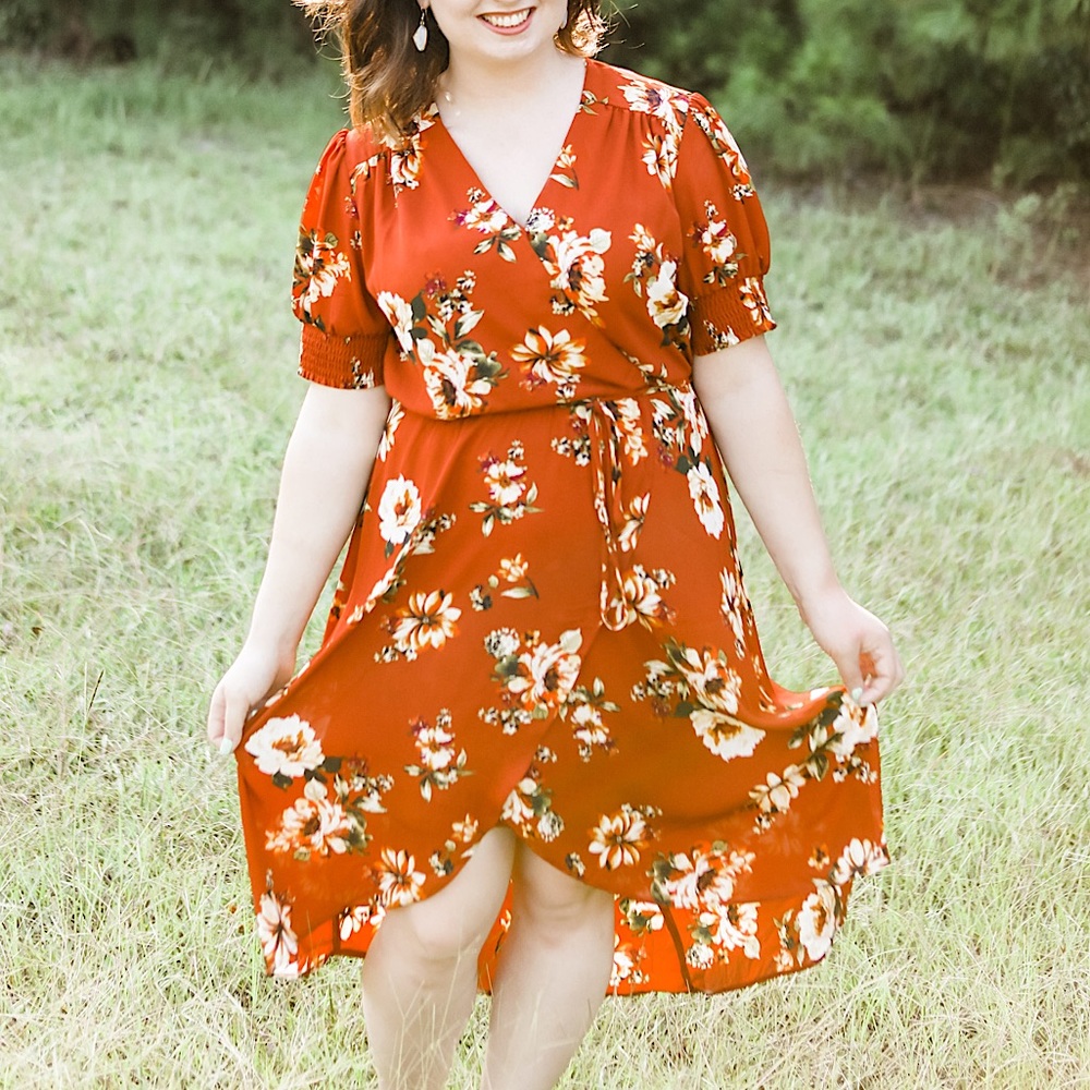 Women’s Rust Floral Hi Low Midi Dress L